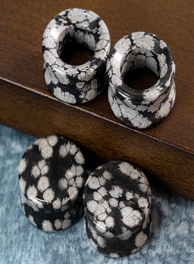 BAOSUOX Snowflake Stone Gauges (00G-1"), 4 Pack Plugs & Tunnels Set, Glossy Gray Vein Body Jewelry (Gauge=9/16"(14mm)) - Image 3